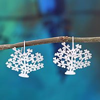 Sterling silver heart earrings, 'Trees of Love' - Sterling silver heart earrings