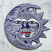 Ceramic wall adornment, 'Romantic Eclipse' - Fair Trade Hand Painted Ceramic Wall Plaque