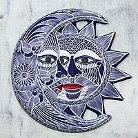 Ceramic wall adornment, 'Romantic Eclipse' - Fair Trade Hand Painted Ceramic Wall Plaque