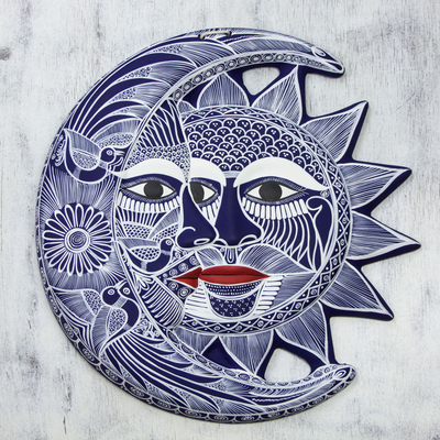 Ceramic wall adornment, 'Romantic Eclipse' - Ceramic wall adornment