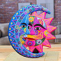 Ceramic wall adornment, 'Nature's Eclipse' - Fair Trade Sun and Moon Ceramic Wall Art