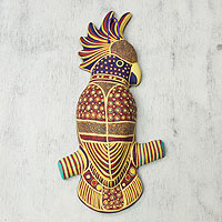 Ceramic wall adornment, 'Batik Cockatoo' - Mexico Handpainted Ceramic Bird Placque