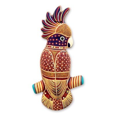 Ceramic wall adornment, 'Batik Cockatoo' - Mexico Handpainted Ceramic Bird Placque