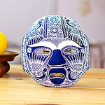 Handmade Ceramic Mexican Folk Art Mask, 'Midnight Olmeca'