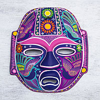 Máscara de cerámica, 'Carnaval Olmeca' - Máscara de pared de cerámica de arte popular mexicano hecha a mano 