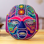 Handmade Mexican Folk Art Ceramic Wall Mask, 'Carnival Olmeca'