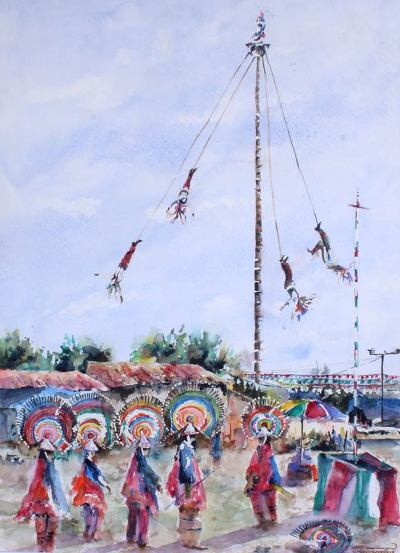 'Traditions of the Soul' - Mexico Papantla Flyers Painting
