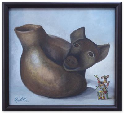 'Aztec Dog' - Still Life Expressionist Painting