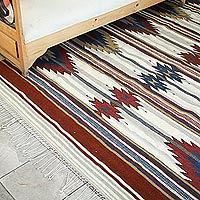 Zapotec wool rug, 'Wine' (6x9.5) - Geometric Wool Area Rug (6x9.5)