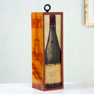 Decoupage bottle holder box, 'Cheese and Wine' - Decoupage bottle holder box