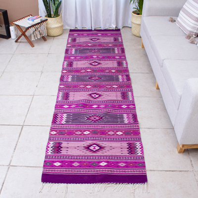 Zapotec wool rug, 'Violet Suns and Mountains' (2.5x10) - Zapotec wool rug (2.5x10)