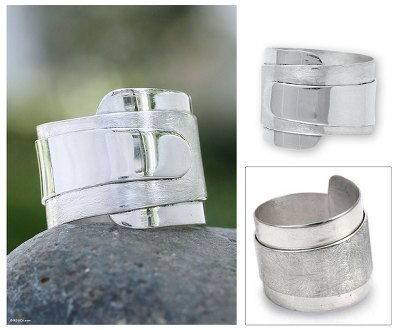 Sterling silver band ring, 'Modern Maya' - Artisan Crafted Modern Sterling Silver Band Ring