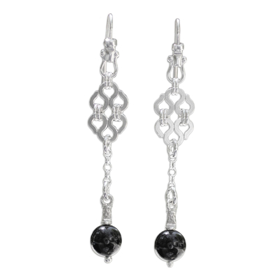 Handmade Taxco Silver Dangle Earrings with Onyx