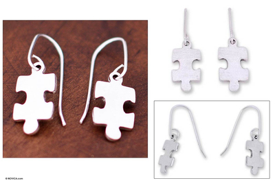 Silberne Ohrhänger, „Puzzle“ – Handgefertigte moderne Feinsilber-Ohrhänger