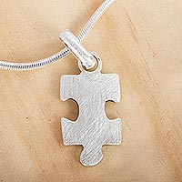 Silver pendant necklace, 'Puzzle' - Hand Made Modern Fine Silver Pendant Necklace from Mexico