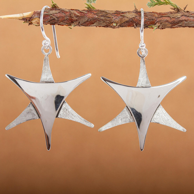 Silver dangle earrings, 'Stars Over Taxco' - Handcrafted Star Fine Silver Dangle Earrings