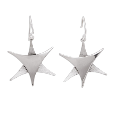 Silver dangle earrings, 'Stars Over Taxco' - Handcrafted Star Fine Silver Dangle Earrings