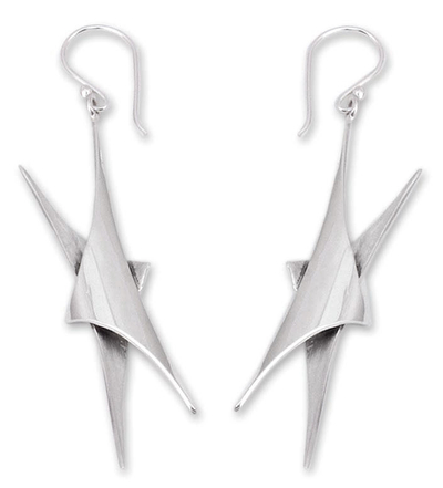 Silver dangle earrings, 'Sierra Stars' - Star Fine Silver Dangle Earrings
