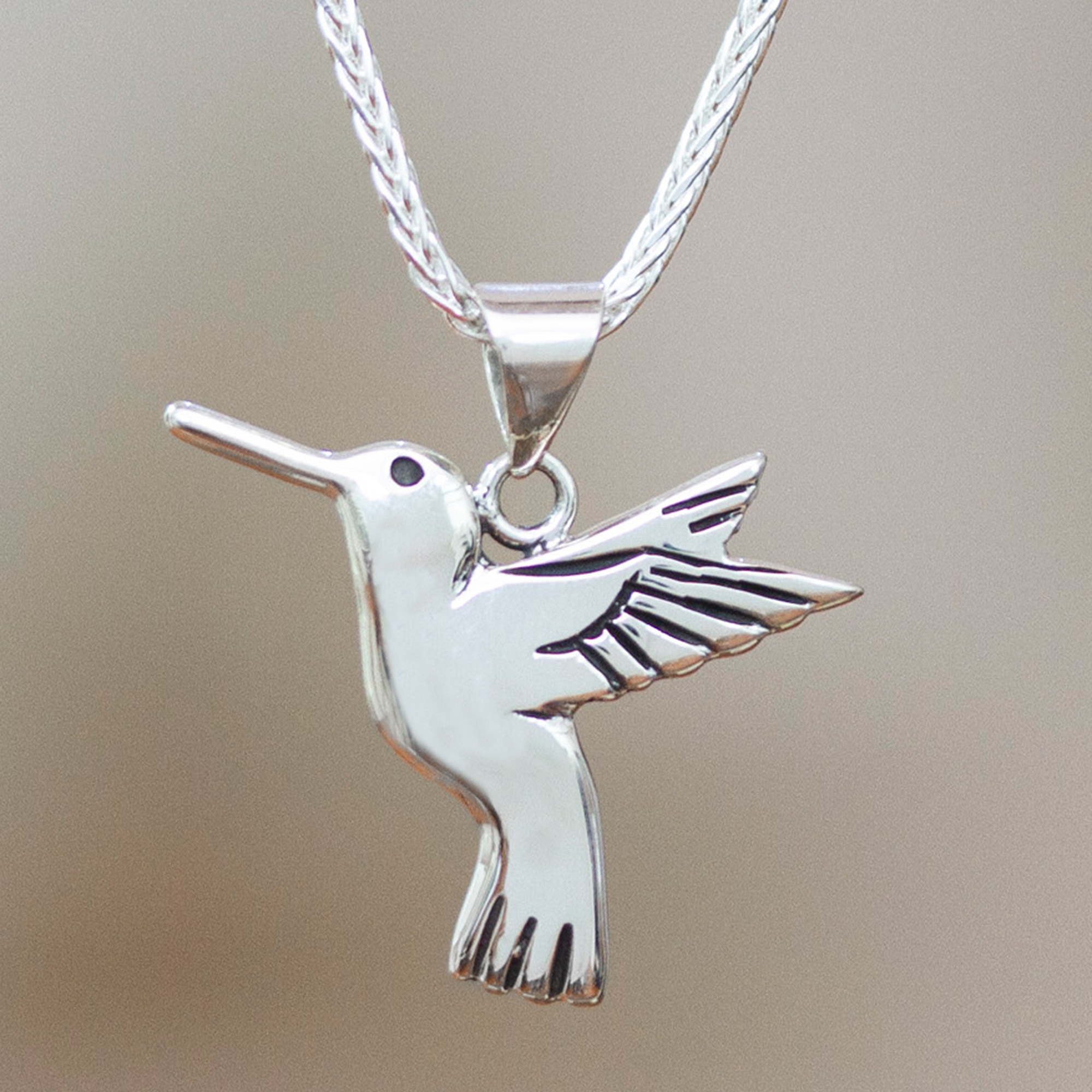 Silver Tone Multicolor Enameled Hummingbird Pendant Necklace 17" Chain Bird 