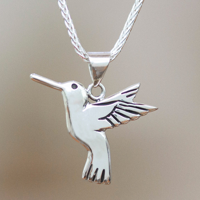 Sterling silver pendant necklace, 'Hummingbird Secrets' - Hand Made Fine Silver Bird Necklace from Mexico