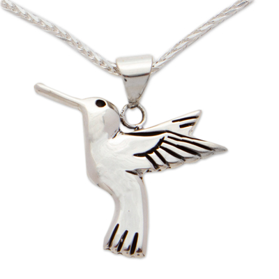 Sterling silver pendant necklace, 'Hummingbird Secrets' - Hand Made Fine Silver Bird Necklace from Mexico