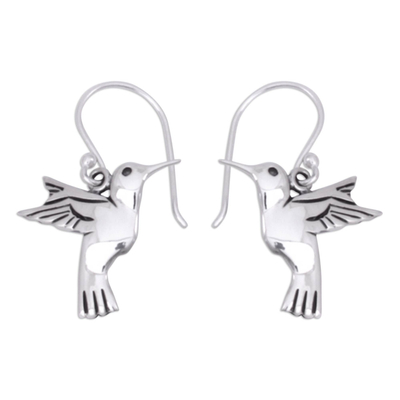 Sterling silver dangle earrings, 'Hummingbird Secrets' - Fair Trade Fine Silver Bird Earrings from Mexico