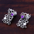 Amethyst button earrings, 'Mischief' - Mexican Modern Fine Silver Amethyst Earrings