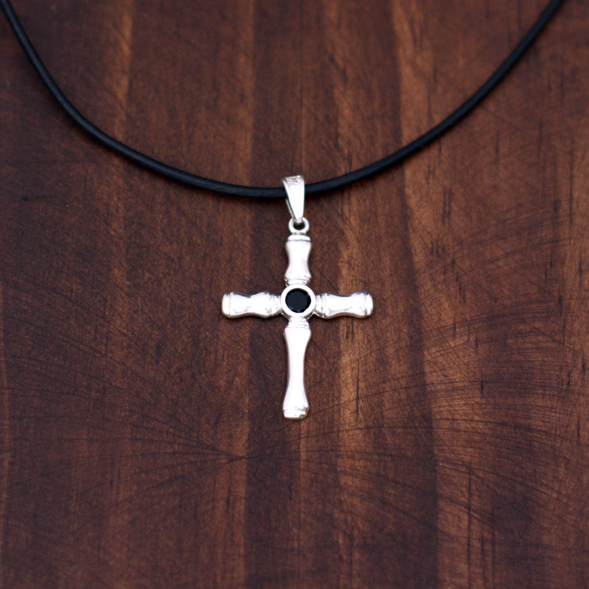 Men's Silver Onyx Cross Necklace 