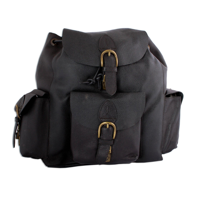 Leather backpack, 'Black Deluxe' - Leather backpack