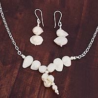 Pearl jewelry set, 'Clouds over Chapala' - Women's Sterling Silver White Pearl jewellery Set