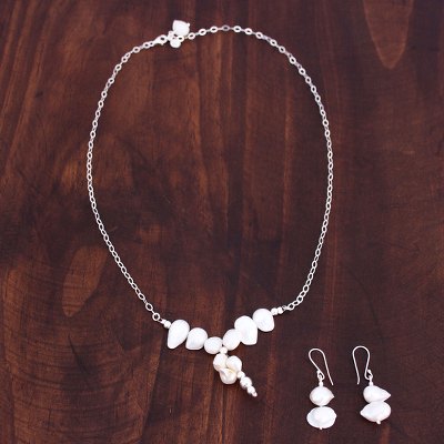 Pearl jewelry set, 'Clouds over Chapala' - Women's Sterling Silver White Pearl jewellery Set