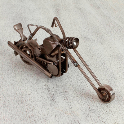 Auto part statuette, 'Rustic Chopper' - Auto Part Motorbike Sculpture Recycled Metal Handmade Mexico