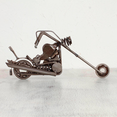 Auto part statuette, 'Rustic Chopper' - Auto Part Motorbike Sculpture Recycled Metal Handmade Mexico
