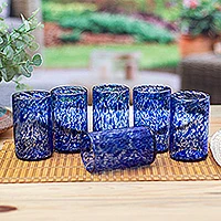 Drinking glasses, 'Marine' (set of 6) - Unique Handblown Glass Water Tumblers Drinkware (Set of 6)