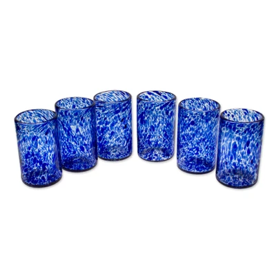 Unique Handblown Glass Water Tumblers Drinkware (Set of 6