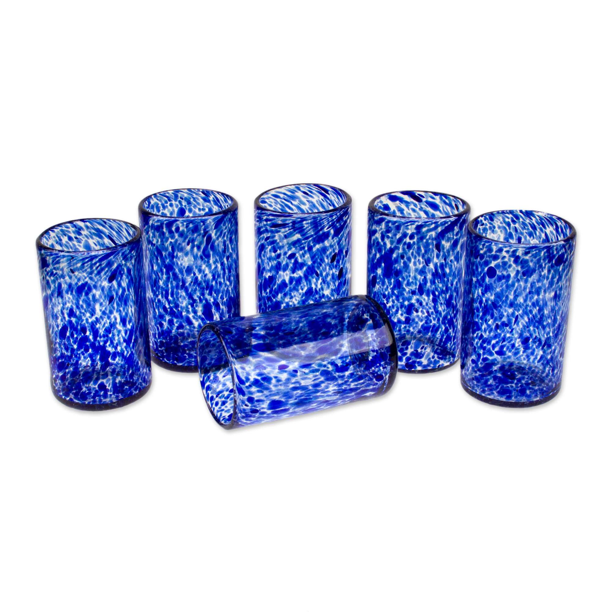Unique Handblown Glass Water Tumblers Drinkware (Set of 6) Marine