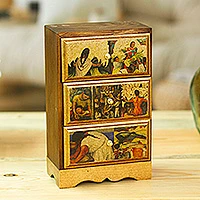 Decoupage-schmucktruhe, „diego riveras mexiko“ – einzigartige decoupage-holz-schmuckschatulle