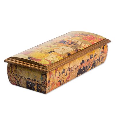 Decoupage jewelry box, 'Afternoon in the Alameda' - Decoupage Jewelry Box with Diego Rivera Art