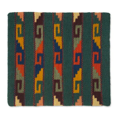 Funda de cojín de lana - Funda de cojín de lana verde elaborada geométrica artesanalmente