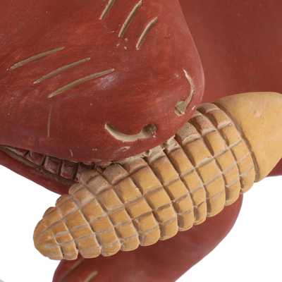 Ceramic figurine, 'Colima Dog with Corn' - Ceramic Dog Sculpture Mexican Archaeology Replica
