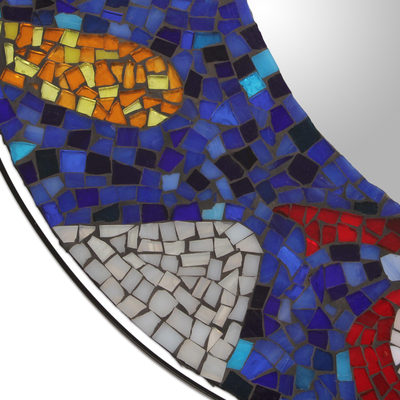 Espejo de pared con mosaico de vidrio, 'Fiesta Moon' - Espejo de pared con mosaico de vidrio Crescent Moon de México