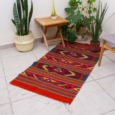 Zapotec wool rug, 'Star Twins' (2.5x5) - Geometric Wool Area Rug (2.5x5)