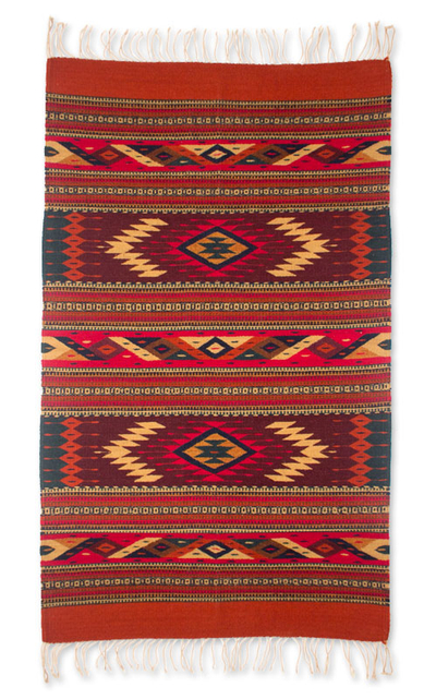 Zapotec wool rug, 'Star Twins' (2.5x5) - Geometric Wool Area Rug (2.5x5)