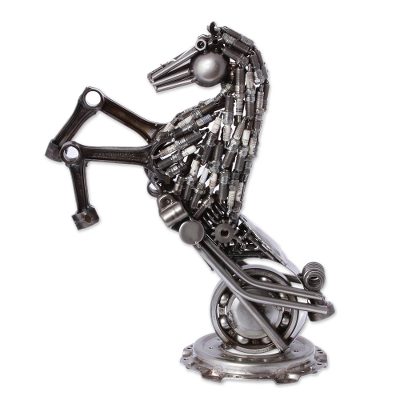 Auto parts sculpture, 'Moto-horse' - Hand Made Recycled Metal and Auto Part Horse Sculpture