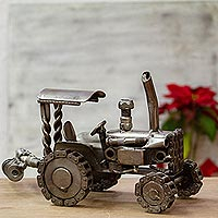 Auto parts sculpture, 'Rustic Farming Tractor' - Unique Mexican Recycled Metal Auto Parts Sculpture