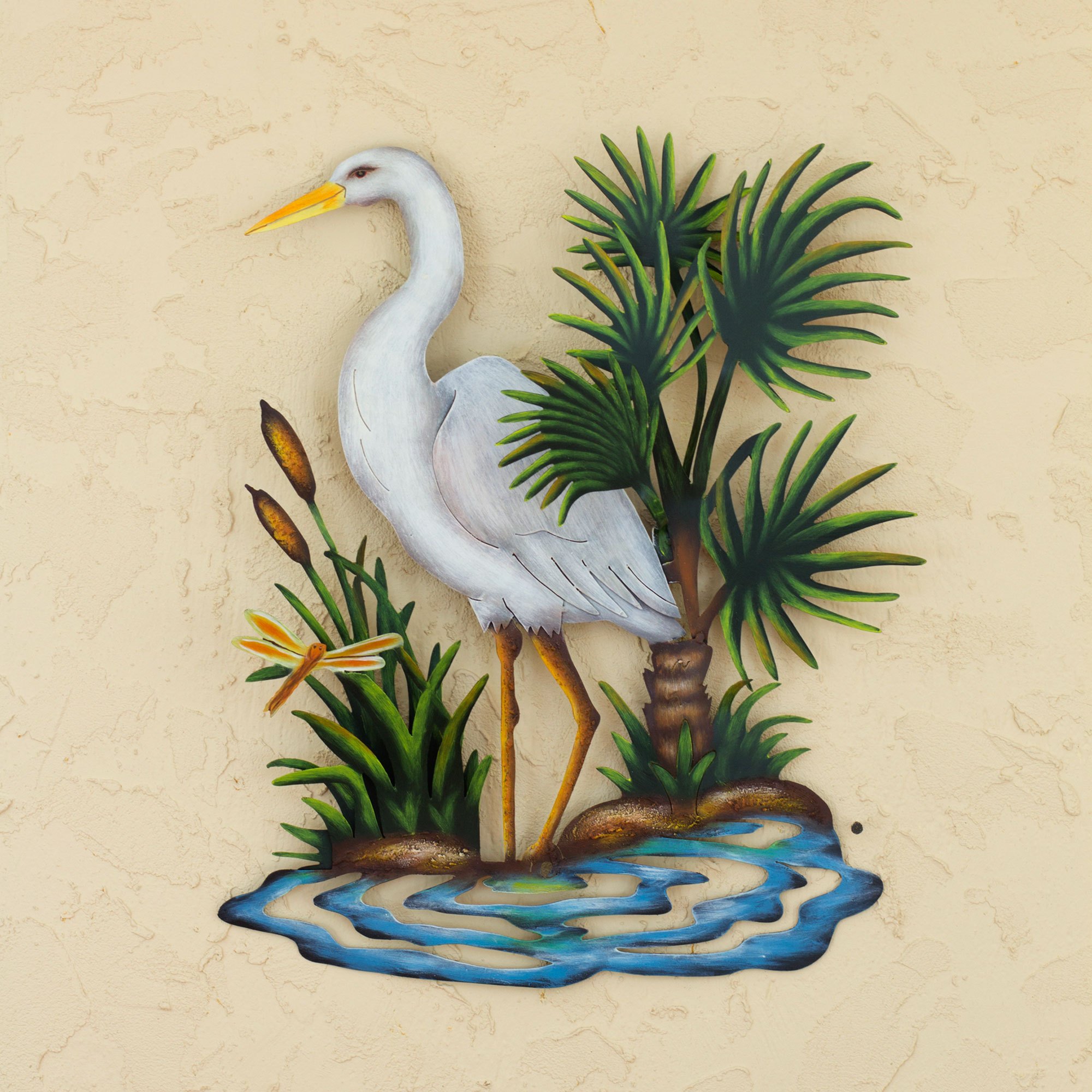 Handcrafted Steel Bird Wall Art Heron In Chapala