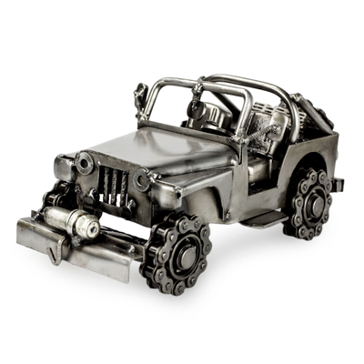 Auto part statuette, 'Rustic Off-Road Jeep' - Artisan Crafted 4 x 4 Metal Recycled Auto Parts Sculpture