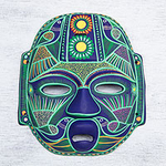 Handgefertigte grüne Vogelmaske aus Keramik, „Jade Olmec Lord“