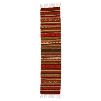 Zapotec wool runner, 'Zapotec Heritage in Brown' (1.5x6) - Handmade Zapotec Wool Rug (1.5x6)