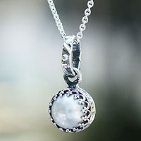 Cultured pearl pendant necklace, 'Taxco Royalty' - Peace and Calm Fine Silver and Pearl Necklace